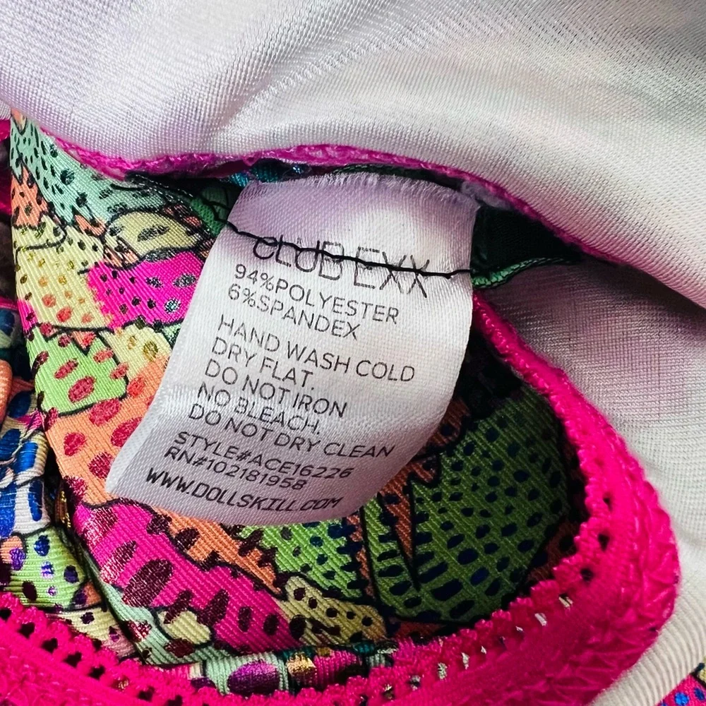 HTF Club Exx Hot Pink & Green Foil Lace Up Rivet Strappy Rave Halter Bodysuit - Picture 9 of 15